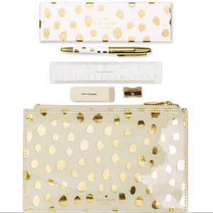 kate spade flamingo dot gold pen & pouch bundle